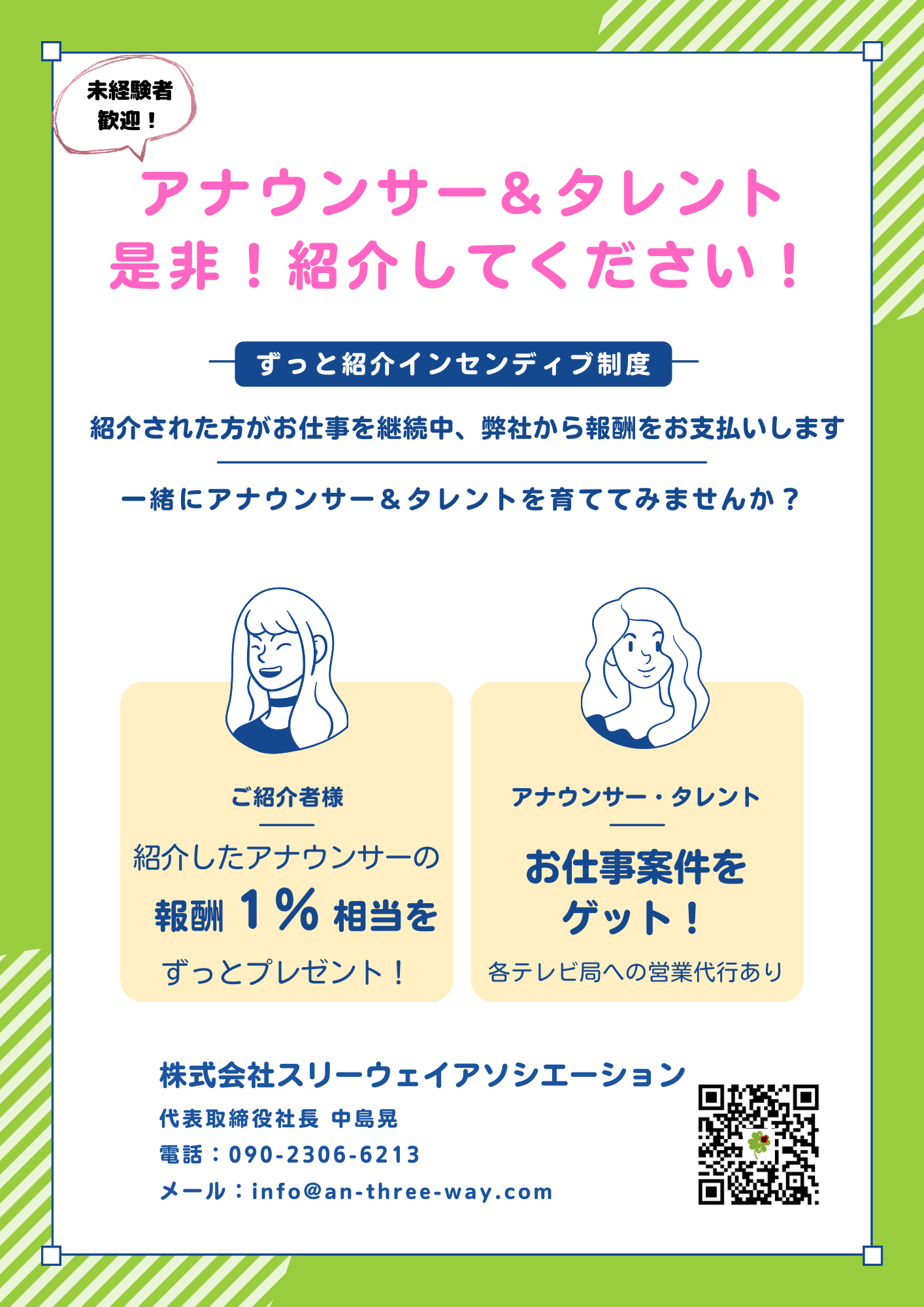 アナウンサー＆タレントご紹介インセンティブ制度フライヤー